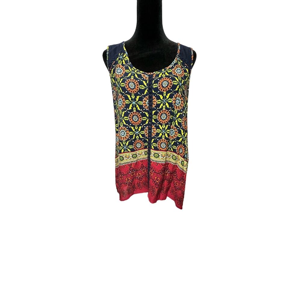 Elodie XL Boho Sleeveless V-Neck Tunic Top‎ Lace Detail Paisley Floral Women